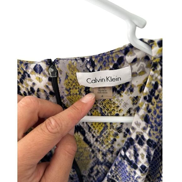 Calvin Klein Multicolored Snake Skin Pattern Faux Wrap Dress Size 4 Purple Yello - Picture 3 of 11